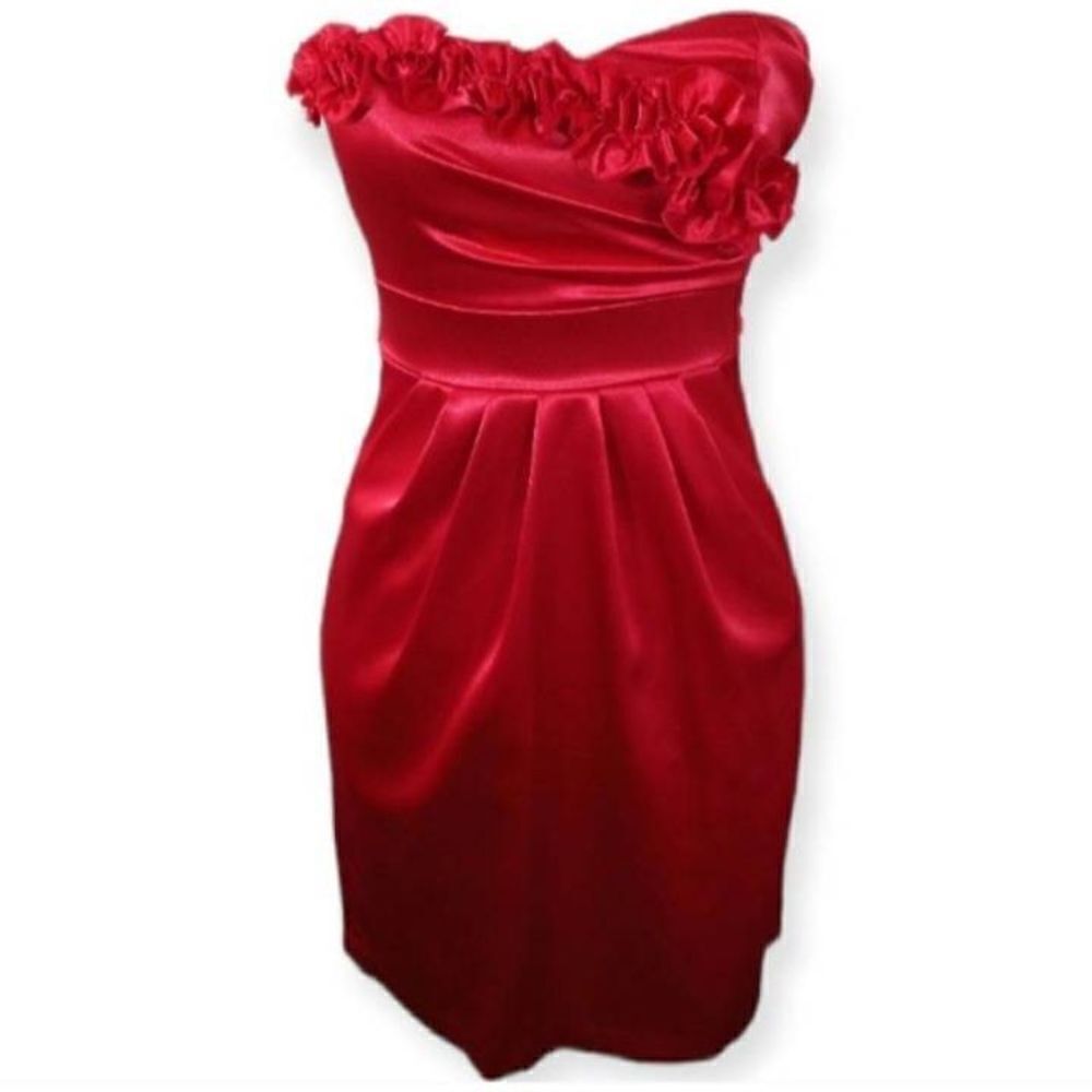 BCX RED STRAPLESS SATIN DRESS SZ.1 EUC